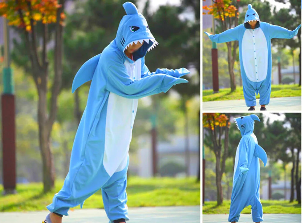 Unisex Adult Blue Shark Onesie Pajamas Soft Fleece Halloween