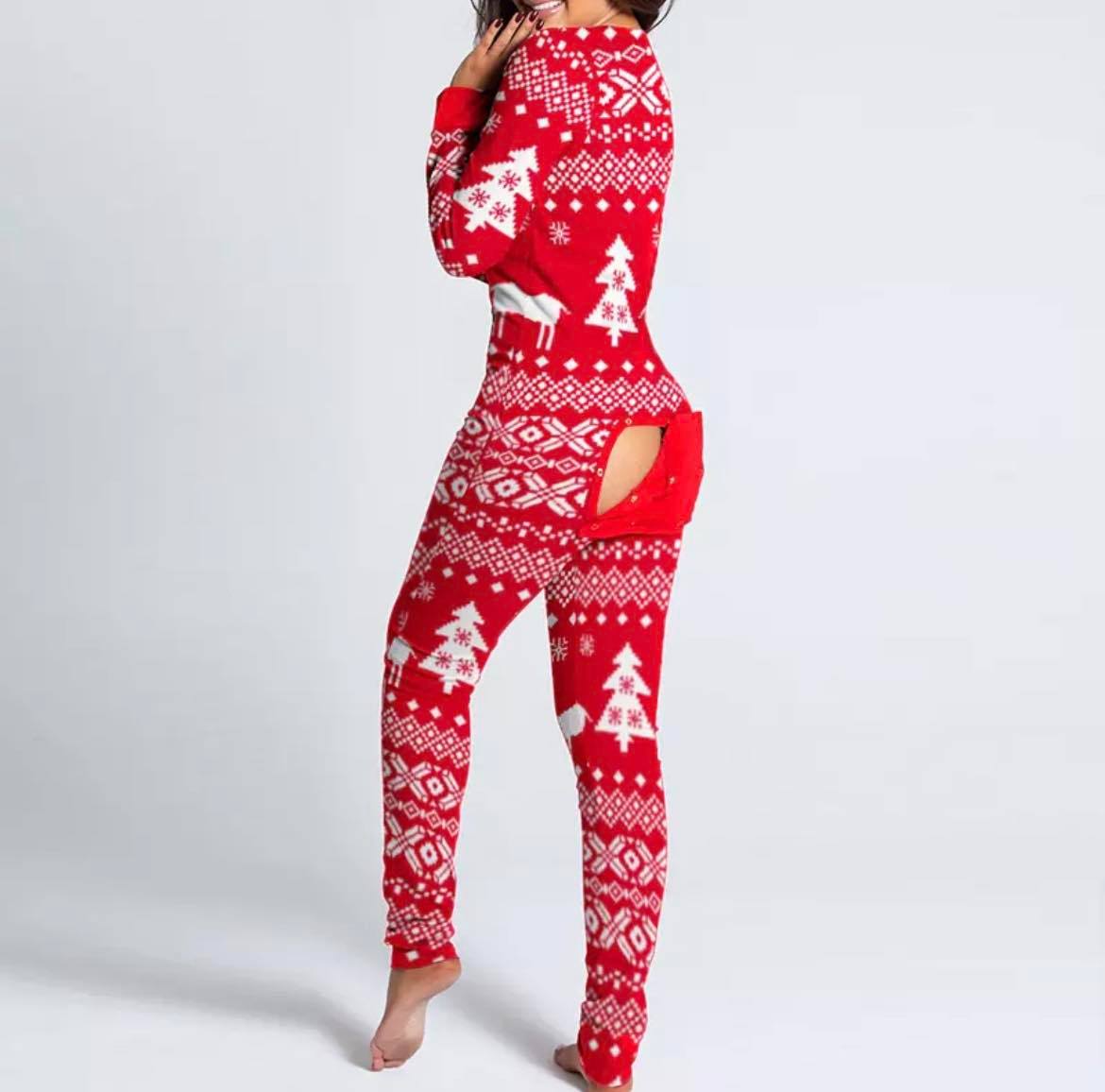 Ladies christmas pjs open bottom 