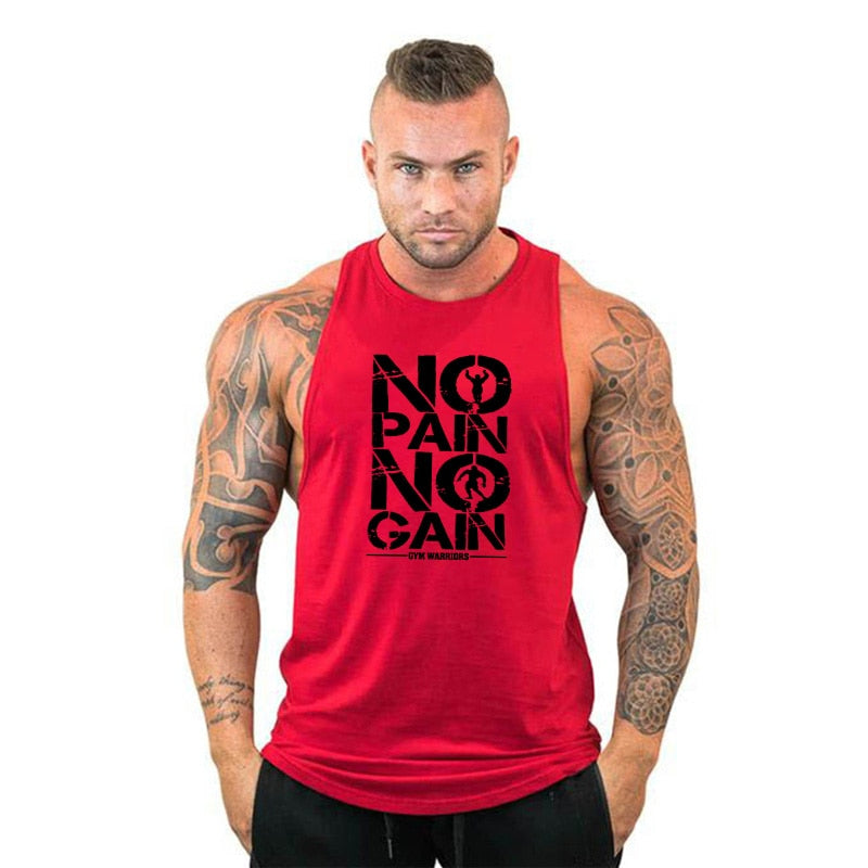 Men gym sweat t-shirt  no pain no gain hoodie sleeveless hoodie workout wear tank top vest