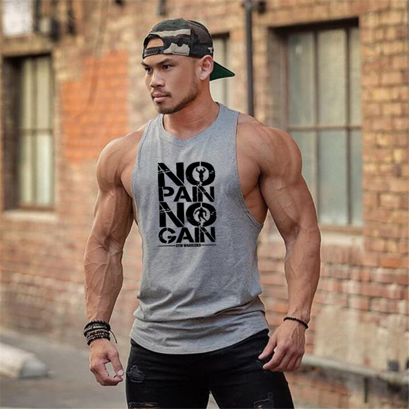 Men gym sweat t-shirt  no pain no gain hoodie sleeveless hoodie workout wear tank top vest