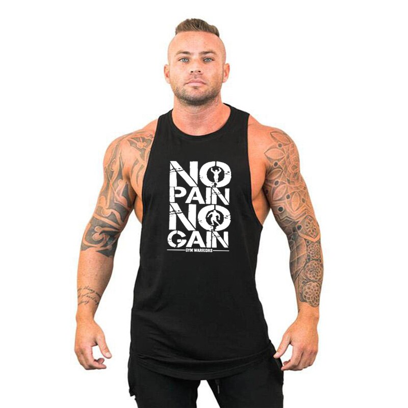 Men gym sweat t-shirt  no pain no gain hoodie sleeveless hoodie workout wear tank top vest