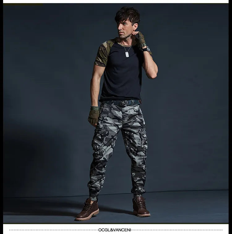 High quality tactical camo cargo joggers slim fit cargo trousers