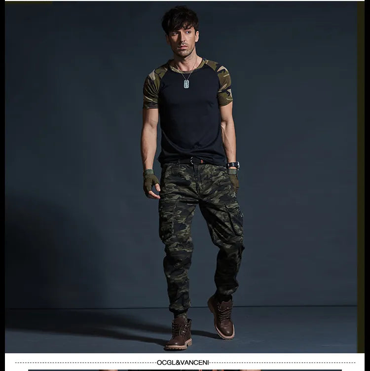 High quality tactical camo cargo joggers slim fit cargo trousers