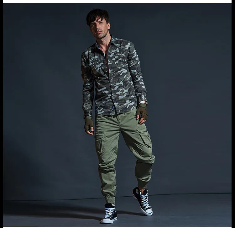 High quality tactical camo cargo joggers slim fit cargo trousers