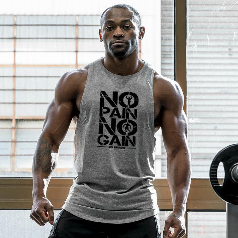 Men gym sweat t-shirt  no pain no gain hoodie sleeveless hoodie workout wear tank top vest