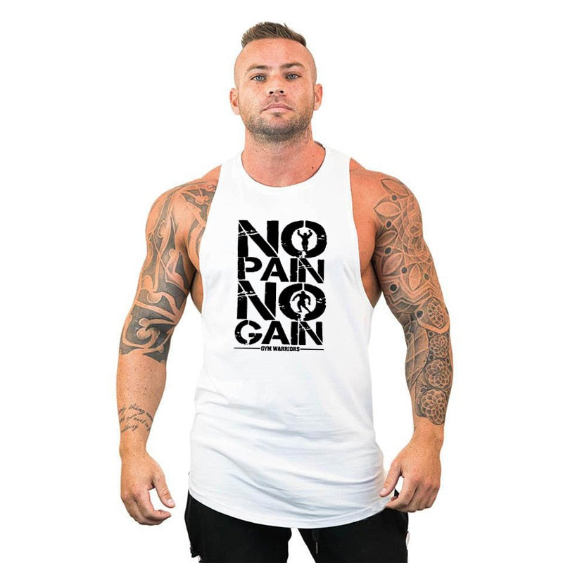 Men gym sweat t-shirt  no pain no gain hoodie sleeveless hoodie workout wear tank top vest