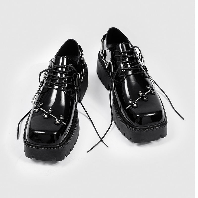 New Chunky loafers Black Brogue Shoes chunky black flats Men Classic thick Platform