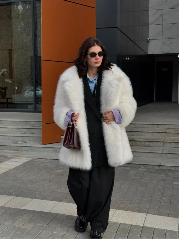 Chic Mid-Length fluffy faux fur Coat