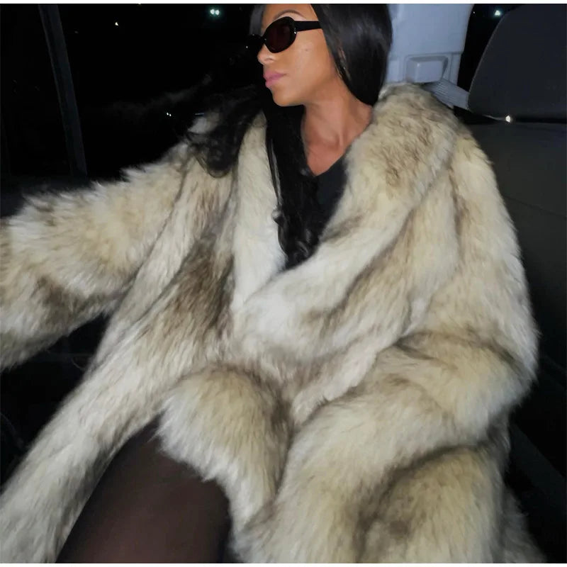 Cassy Elegant Long Fluffy faux fur coat