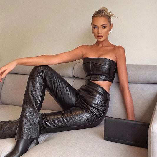 leather two piece set black leather two piece set 2 piece leather pants set 2 piece leather set clothing faux leather set clothing faux leather pants set faux leather pant suit leather set womens