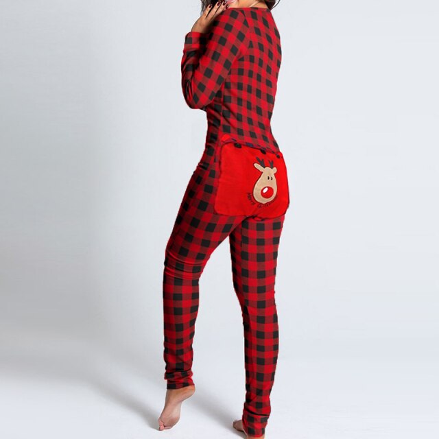 Ladies women Christmas jumpsuit romper pyjamas buttoned cutout