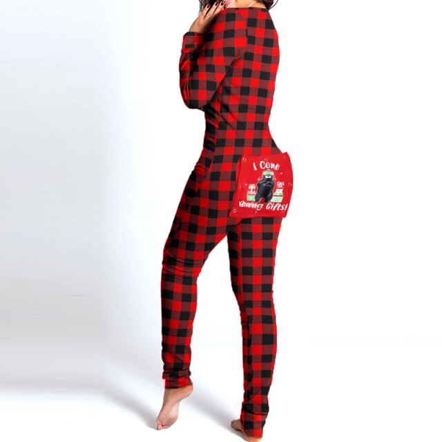 Ladies women Christmas jumpsuit romper pyjamas buttoned cutout