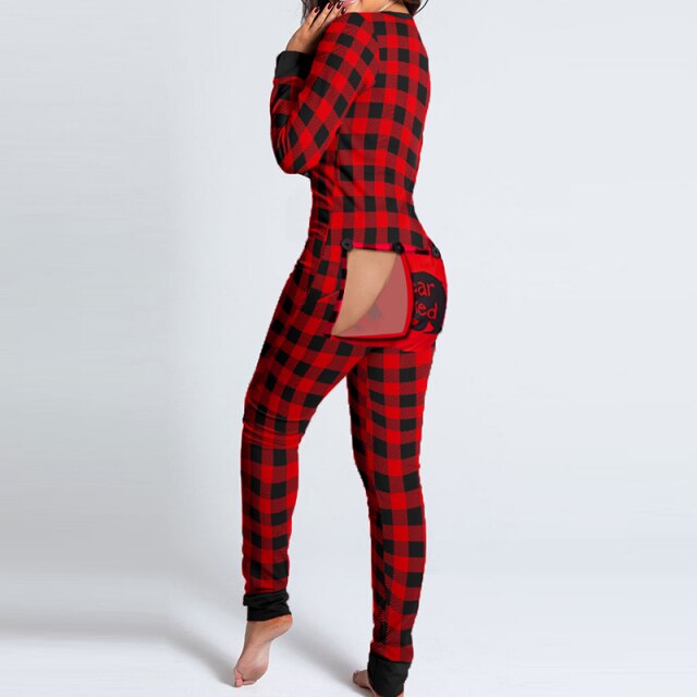 Ladies women Christmas jumpsuit romper pyjamas buttoned cutout