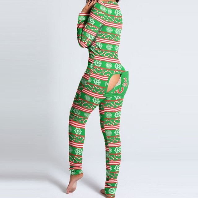 Ladies women Christmas jumpsuit romper pyjamas buttoned cutout