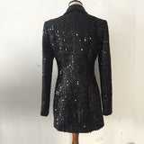 Ladies high quality fashion designer long blazer glitter double buttons black blazer