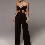 Stylish bandage crop top and vintage wide trousers