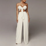 Stylish bandage crop top and vintage wide trousers