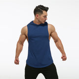 Men sleeveless hoodie t-shirt gym shirt men fitness shirt